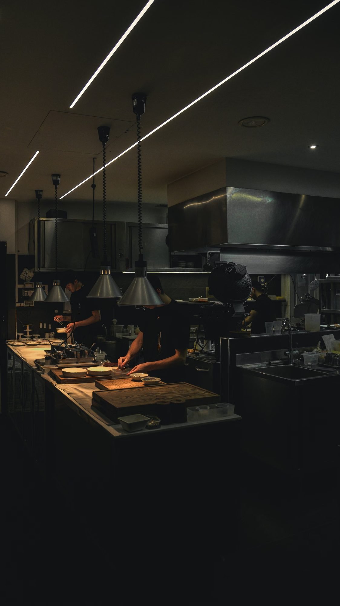 Chefs preparing dishes together in a professional kitchen